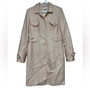 Loft Ann Taylor Vintage Retro‎ Peach Pink Gingham Check Trench Duster Coat 10